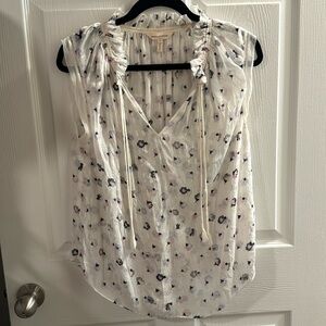Rebecca Taylor White Pink Black Blue Floral Silk Top Sleeveless Blouse 6